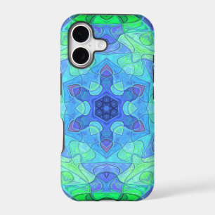 Mosaic Mandala Flower Blue and Green