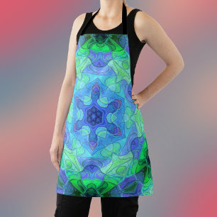 Mosaic Mandala Flower Blue and Green Apron
