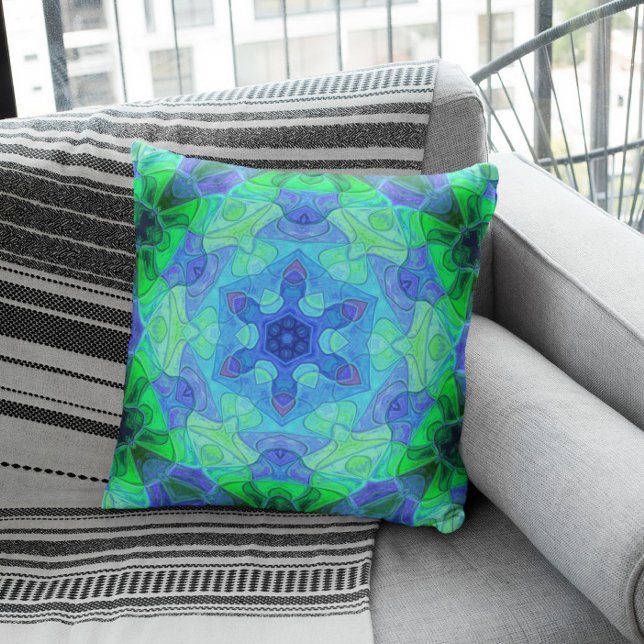 Mosaic Mandala Flower Blue and Green Cushion (Creator Uploaded)