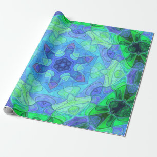 Mosaic Mandala Flower Blue and Green Wrapping Paper