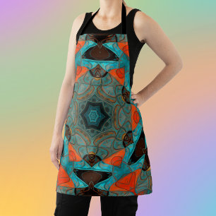 Mosaic Mandala Flower Blue and Orange Apron