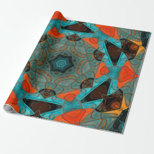 Mosaic Mandala Flower Blue and Orange Wrapping Paper