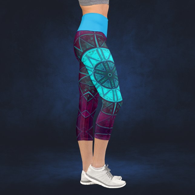 Mosaic Mandala Flower Blue and Purple Capri Leggings (Creator Uploaded)