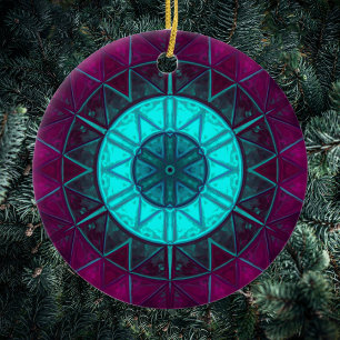 Mosaic Mandala Flower Blue and Purple Ceramic Ornament