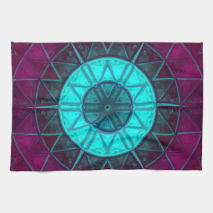 Mosaic Mandala Flower Blue and Purple Tea Towel