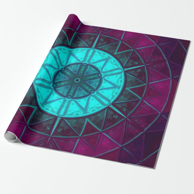 Mosaic Mandala Flower Blue and Purple Wrapping Paper (Unrolled)
