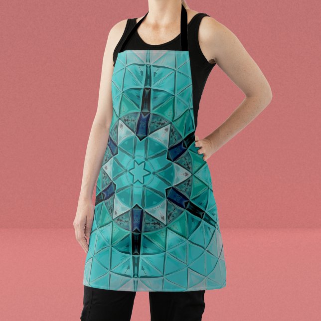 Mosaic Mandala Flower Blue and White Apron (Creator Uploaded)