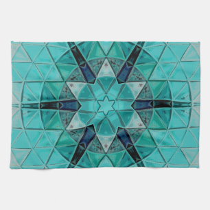 Mosaic Mandala Flower Blue and White Tea Towel