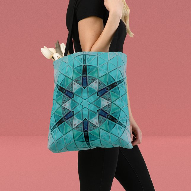 Mosaic Mandala Flower Blue and White Tote Bag (Creator Uploaded)