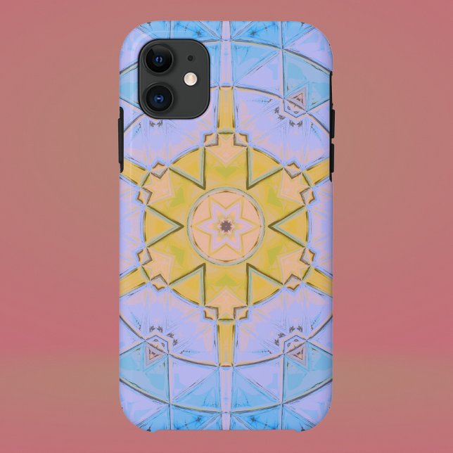 Mosaic Mandala Flower Blue and Yellow Case-Mate iPhone Case (Creator Uploaded)