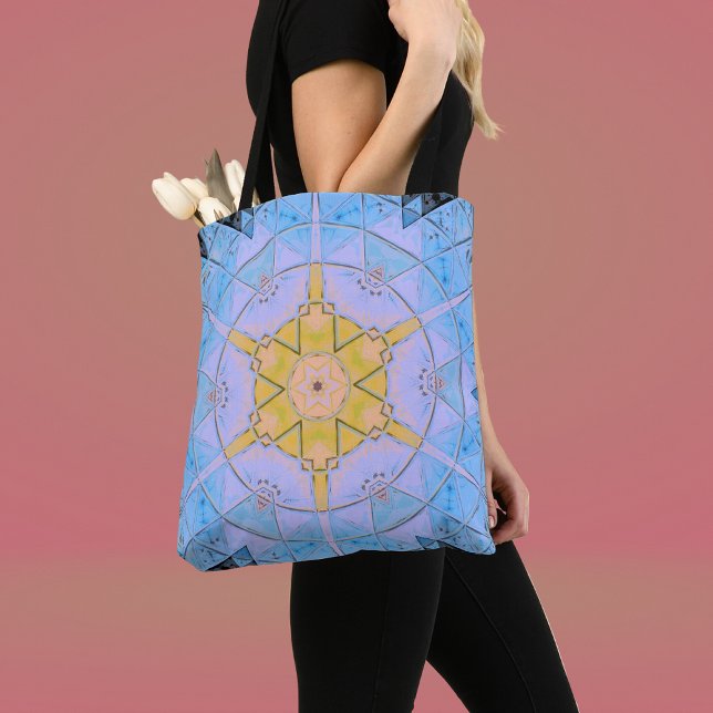 Mosaic Mandala Flower Blue and Yellow Tote Bag (Creator Uploaded)