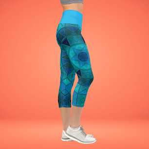Mosaic Mandala Flower Blue Capri Leggings