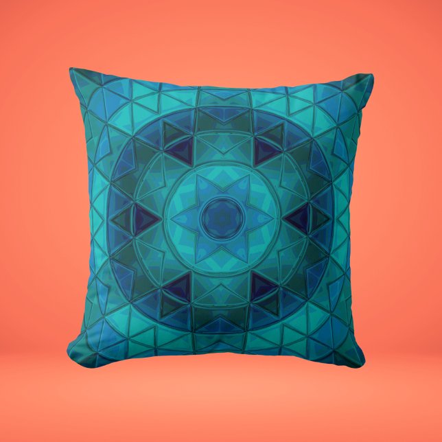 Mosaic Mandala Flower Blue Cushion (Creator Uploaded)