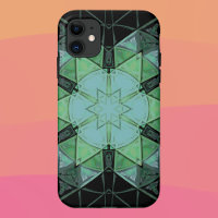 Mosaic Mandala Flower Blue Green and Black