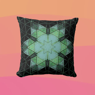 Mosaic Mandala Flower Blue Green and Black Cushion