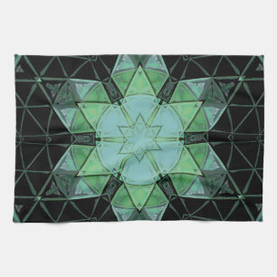 Mosaic Mandala Flower Blue Green and Black Tea Towel