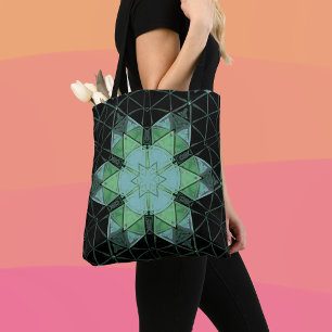 Mosaic Mandala Flower Blue Green and Black Tote Bag