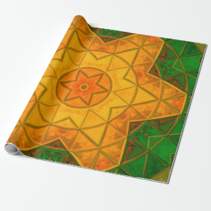 Mosaic Mandala Flower Green and Yellow Wrapping Paper