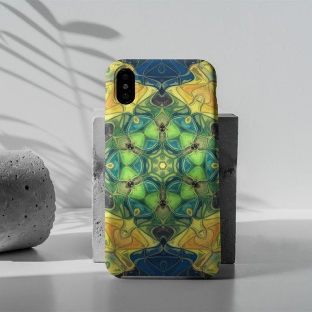 Mosaic Mandala Flower Green Yellow and Blue Case-Mate iPhone Case (Creator Uploaded)