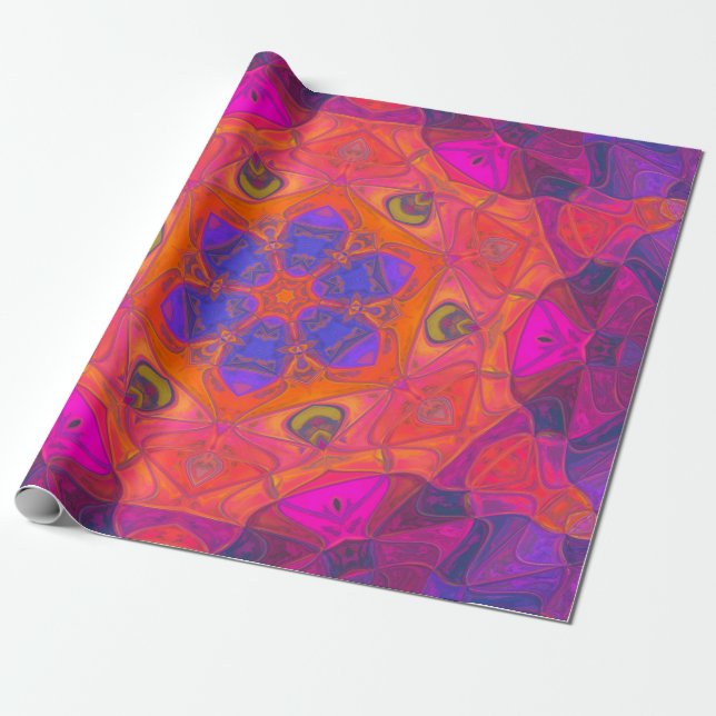 Mosaic Mandala Flower Orange Purple and Pink Wrapping Paper (Unrolled)