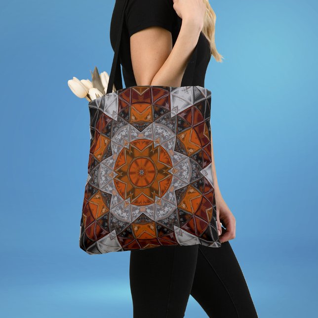Mosaic Mandala Flower Orange White and Black Tote Bag (Creator Uploaded)