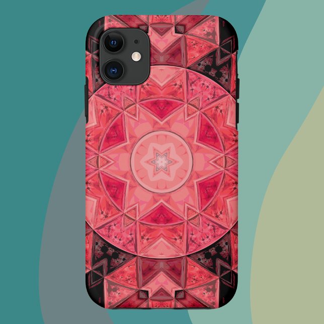 Mosaic Mandala Flower Pink and Black Case-Mate iPhone Case (Creator Uploaded)