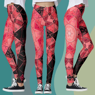 Mosaic Mandala Flower Pink and Black Leggings