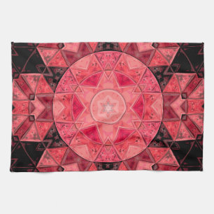 Mosaic Mandala Flower Pink and Black Tea Towel