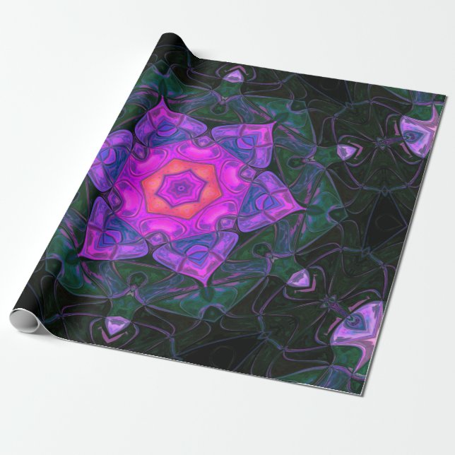 Mosaic Mandala Flower Pink and Black Wrapping Paper (Unrolled)