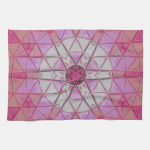 Mosaic Mandala Flower Pink and White Tea Towel
