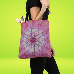 Mosaic Mandala Flower Pink and White Tote Bag