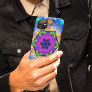 Mosaic Mandala Flower Pink Blue and Yellow iPhone 11 Case