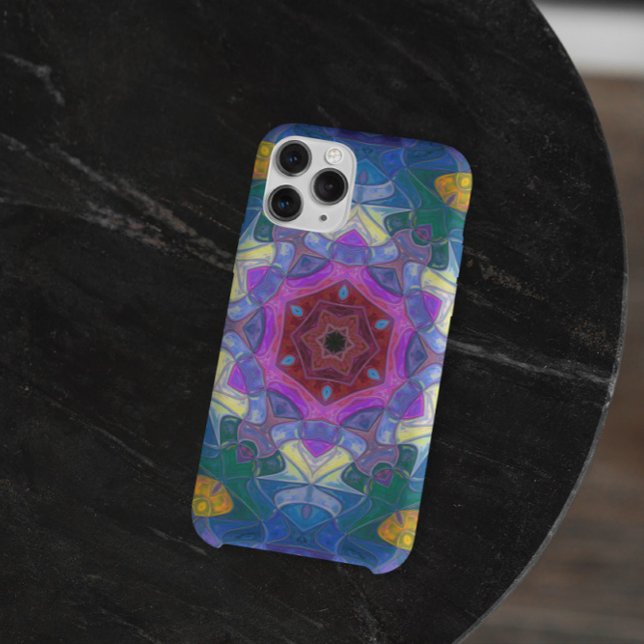 Mosaic Mandala Flower Pink Blue and Yellow Case-Mate iPhone Case (Creator Uploaded)