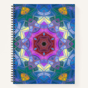 Mosaic Mandala Flower Pink Blue and Yellow Notebook