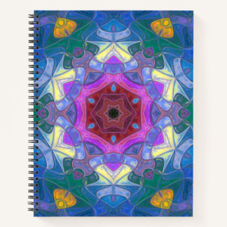 Mosaic Mandala Flower Pink Blue and Yellow Notebook