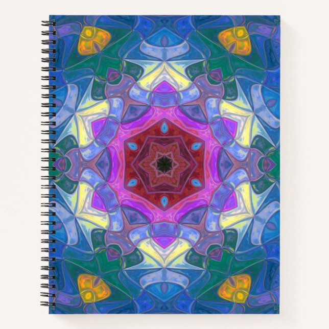 Mosaic Mandala Flower Pink Blue and Yellow Notebook (Front)