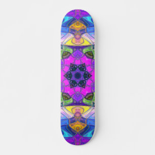 Mosaic Mandala Flower Pink Blue and Yellow Skateboard