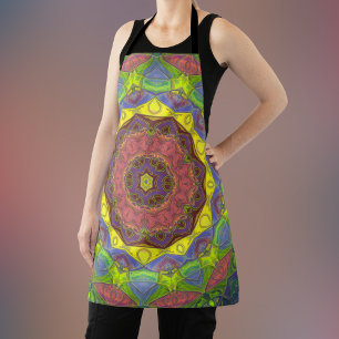 Mosaic Mandala Flower Pink Yellow and Green Apron