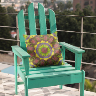 Mosaic Mandala Flower Pink Yellow and Green Cushion