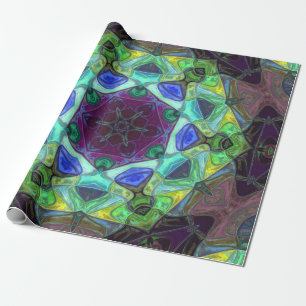 Mosaic Mandala Flower Purple Blue and Green Wrapping Paper