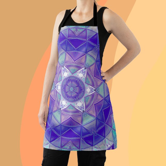 Mosaic Mandala Flower Purple Blue and White Apron (Creator Uploaded)