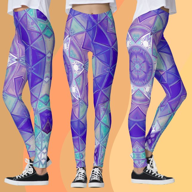 Mosaic Mandala Flower Purple Blue and White Leggings (Creator Uploaded)