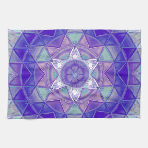 Mosaic Mandala Flower Purple Blue and White Tea Towel