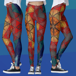 Mosaic Mandala Flower Red Blue and Yellow Leggings