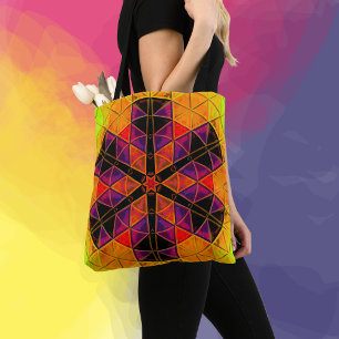 Mosaic Mandala Flower Red Purple and Orange Tote Bag