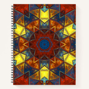 Mosaic Mandala Flower Red Yellow and Blue Notebook
