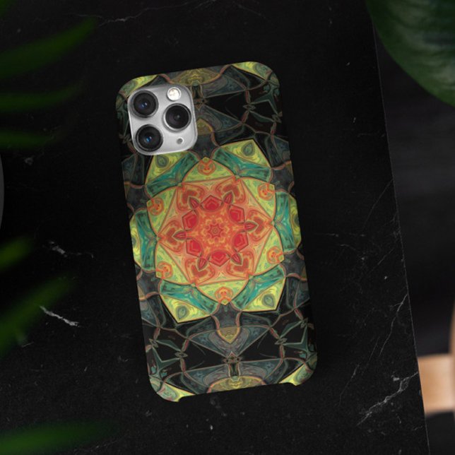 Mosaic Mandala Flower Red Yellow Green and Black Case-Mate iPhone Case (Creator Uploaded)