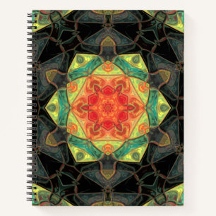Mosaic Mandala Flower Red Yellow Green and Black Notebook