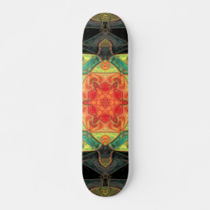 Mosaic Mandala Flower Red Yellow Green and Black Skateboard