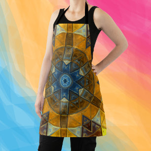 Mosaic Mandala Flower Yellow and Blue Apron
